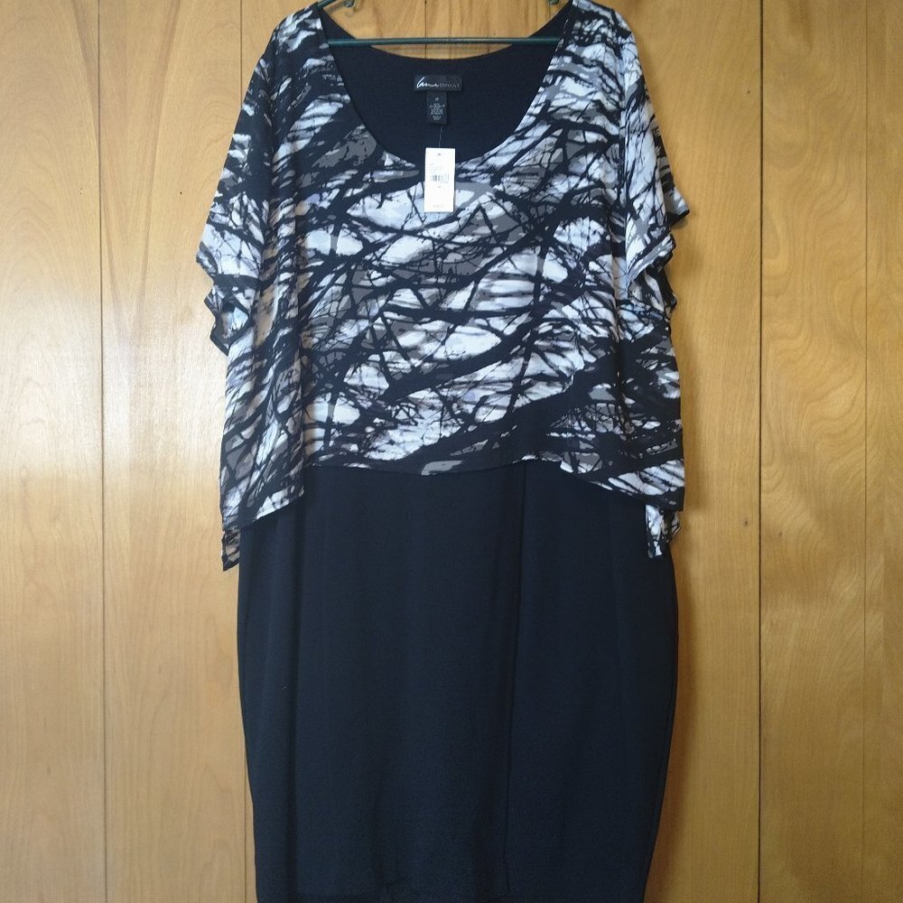 LANE BRYANT WOMEN'S PLUS SIZE 28 LAYERED SHORT SLEEVE DRESS BLACK/GEOMETRIC NWT